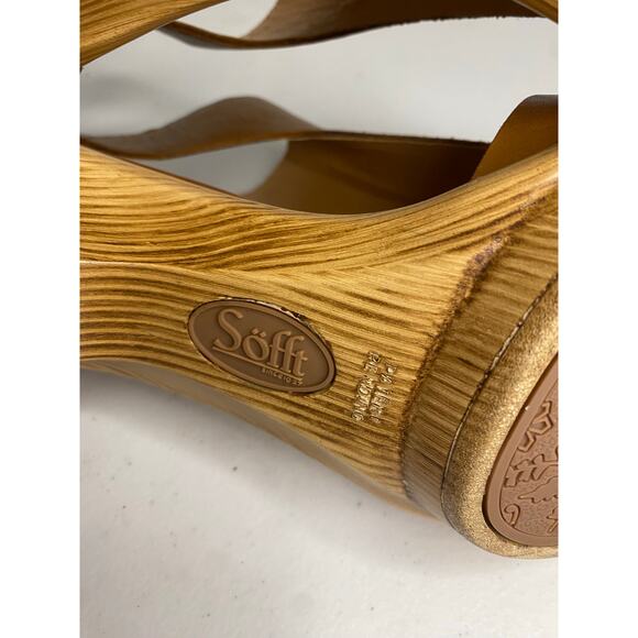 Sofft Dabney Brown Leather Open Toe Pumps Heels Womens Sandal Wooden Size 8.5 - Picture 11 of 12